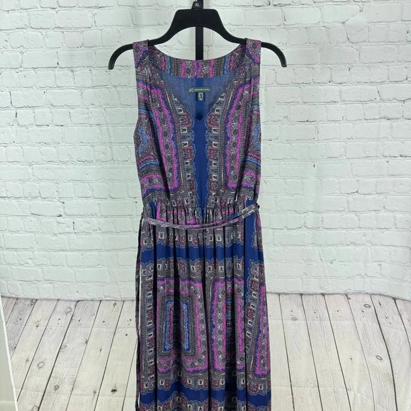 Adrianna Papell Blue and Purple Floral Belted High Low Hemline Dress Size 4 - Picture 1 of 10